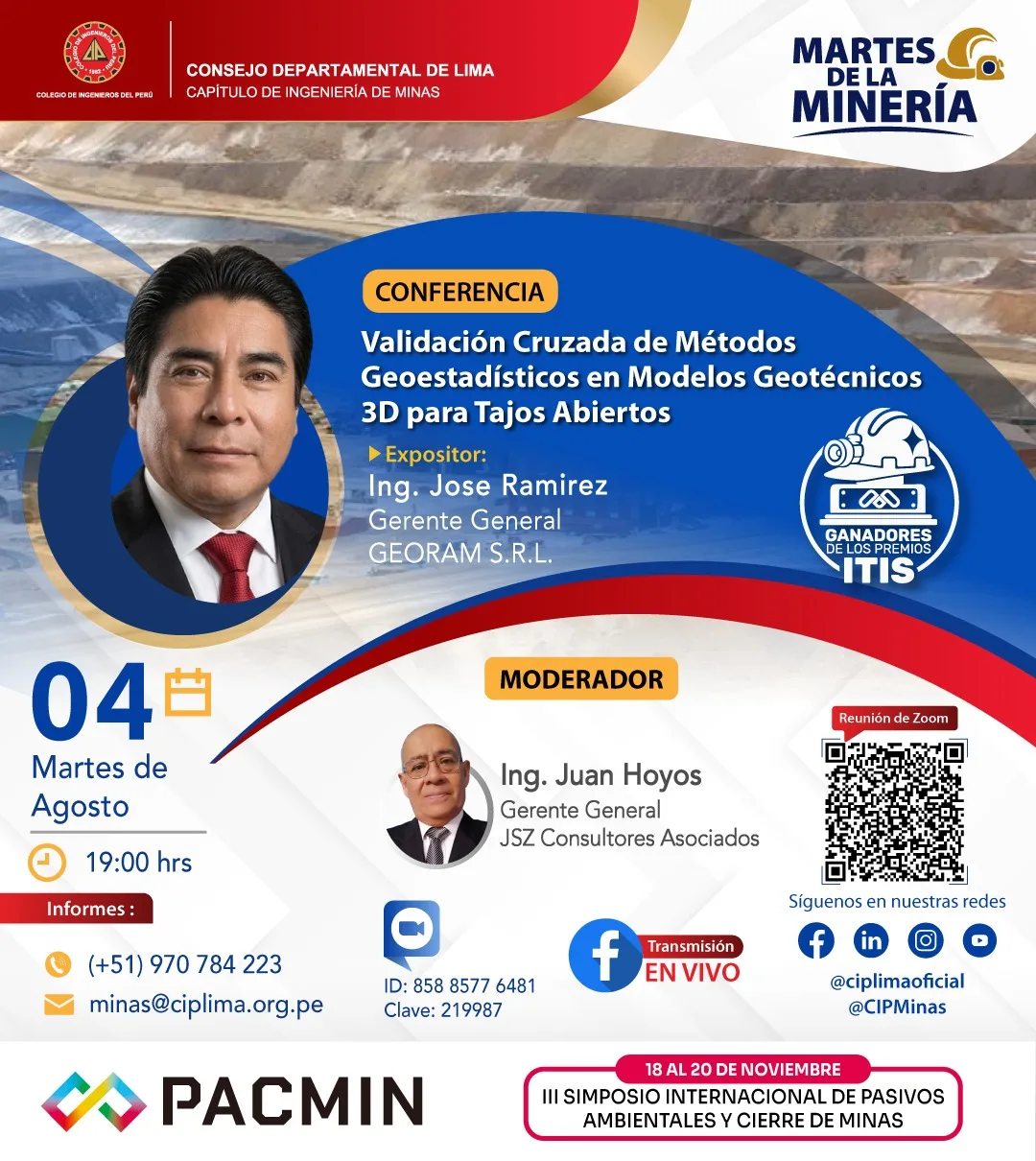 Afiche de la conferencia del Ing. José Ramírez en Martes de la Minería