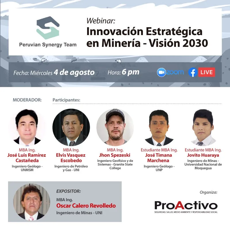 Afiche del webinar Innovación Estratégica en Minería – Visión 2030